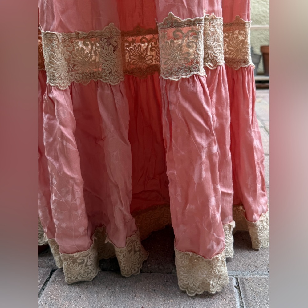 Free People x Spell & Gypsy Collective Ocean Maxi Skirt Lace Coral Pink Boho - Picture 5 of 8